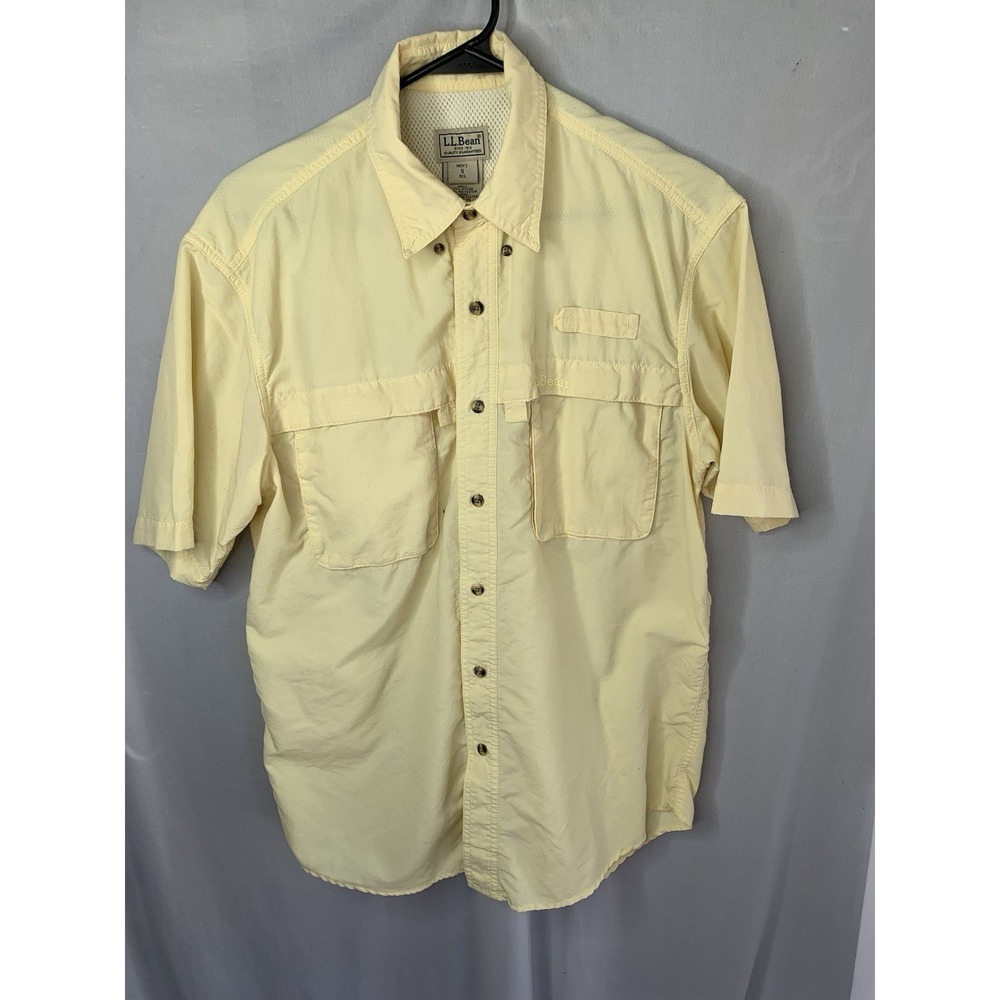 Mens M-Reg Yellow Shirt Sleeve Vented Fishing Shirt L. L. Bean POCKETS